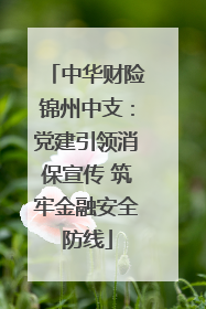 中华财险锦州中支：党建引领消保宣传 筑牢金融安全防线