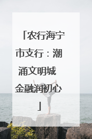 农行海宁市支行：潮涌文明城 金融润初心