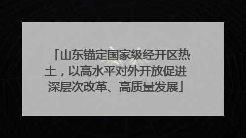 山东锚定国家级经开区热土，以高水平对外开放促进深层次改革、高质量发展